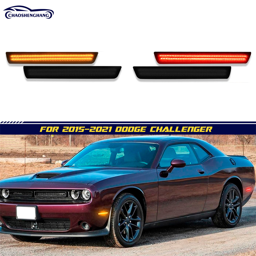 For 2015-2023 Dodge Challenger Smoked Lens LED Side Marker Lights Front & Rear